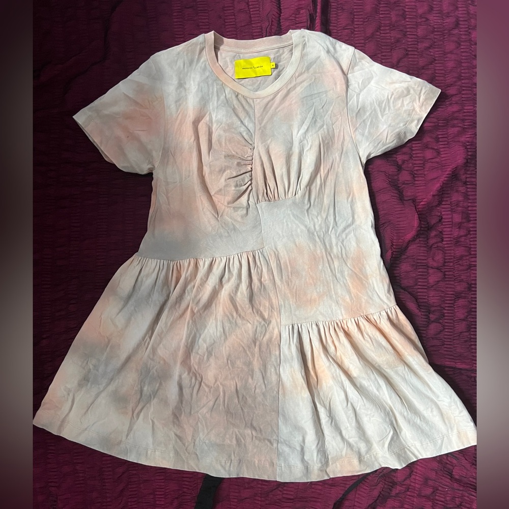 Marques Almeida Gathered Pastel Tie Dye T-Shirt Shift Dress Size Medium